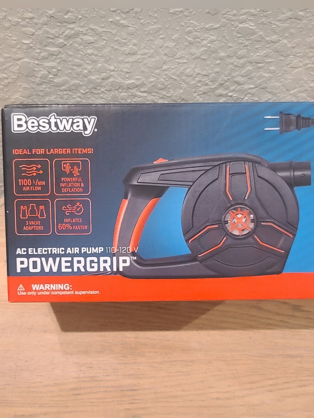Bestway PowerGrip AC Electric Air Pump 110-120V Inflator Deflator 3 Adapters NEW